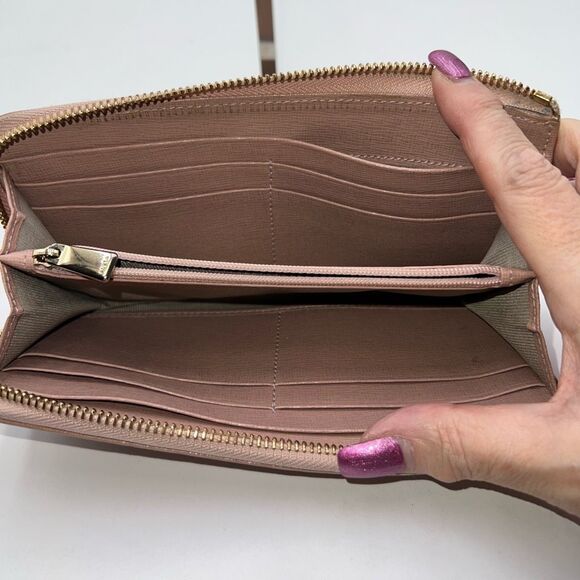 Furla Saffiano Leather Made in Italy Zip Around‎ Wallet in Blush - Picture 7 of 13